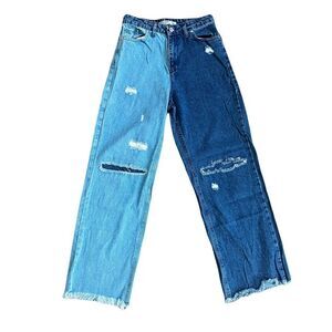 Miss Aura Two-Tone Distressed Jeans Sz 4 (EU 36) Women’s Dark Blue / Light Blue